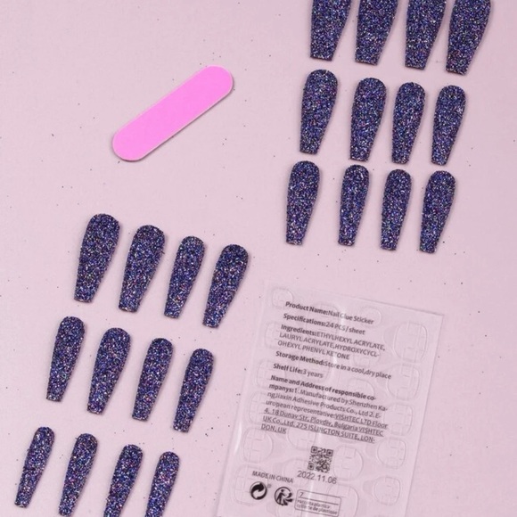 NIB 24 pcs Long Coffin Fake Nail & 1pc Nail File & 1 sheet Tape - Picture 6 of 9